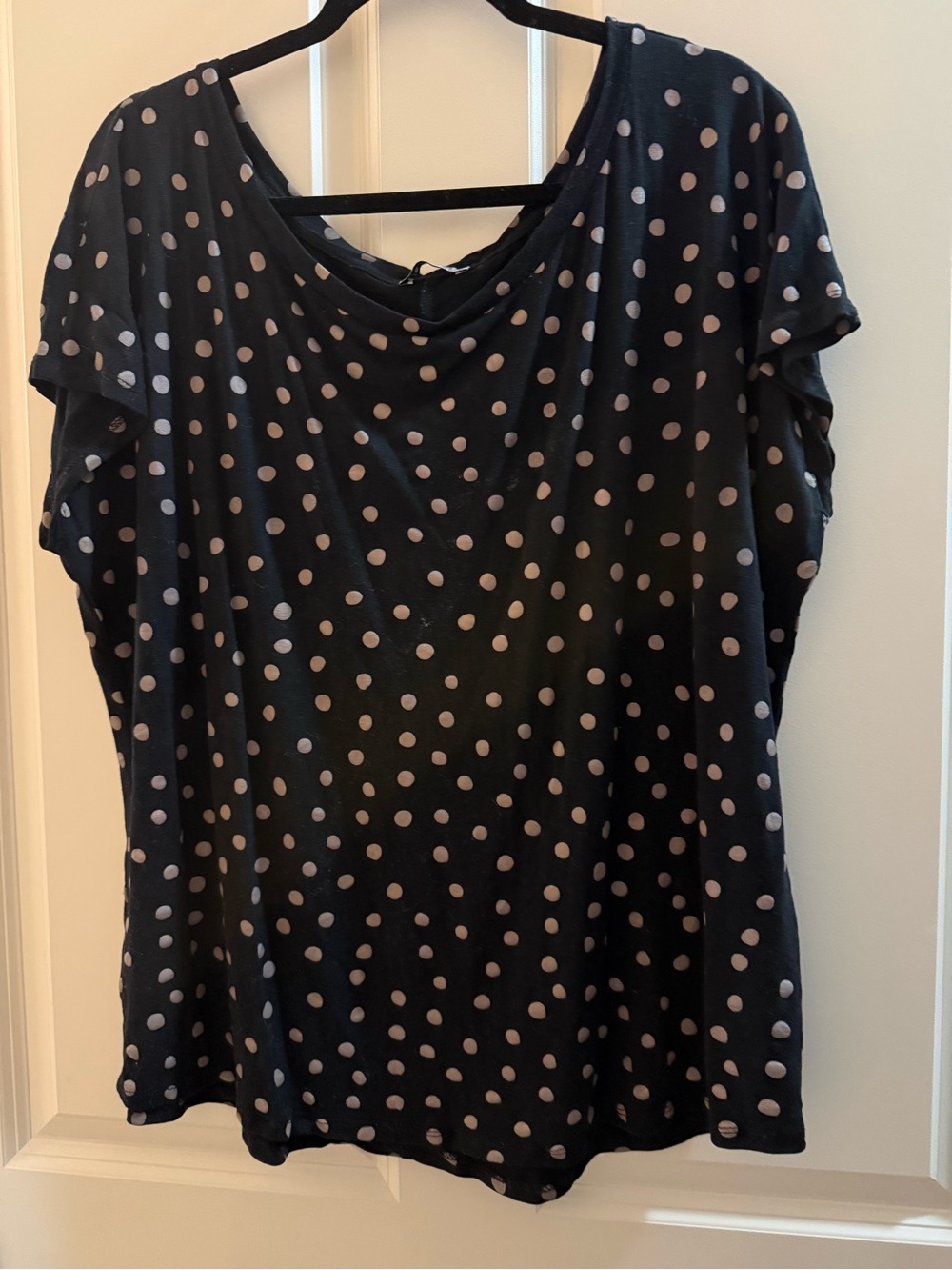 Polka Dot Short Sleeve Women's Top - Black with Tan Dots